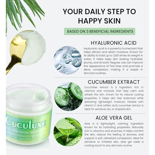 Beesaluxe Cuculuxe Daily Dew Facial Moisturizer ? Hydrating Face Cream with Cucumber, Hyaluronic Acid & Aloe ? Gentle Daily Moisturizer for Sensitive Skin
