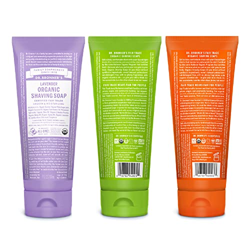 Dr. Bronner's Organic Shaving Soap 3-Pack Lavender, Tea Tree & Lemongrass – Moisturizing Shave Soap for Face, Underarms & Legs