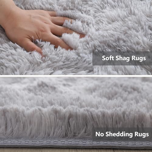 8x10 Grey Mottling Shag Area Rug for Bedroom Living Room Plush Fluffy Carpet - Tie-Dye Grey