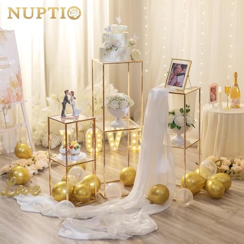 Gold Cylinder Pedestal Stands Set of 3 - 23.6, 31.5 & 39.4 Inches