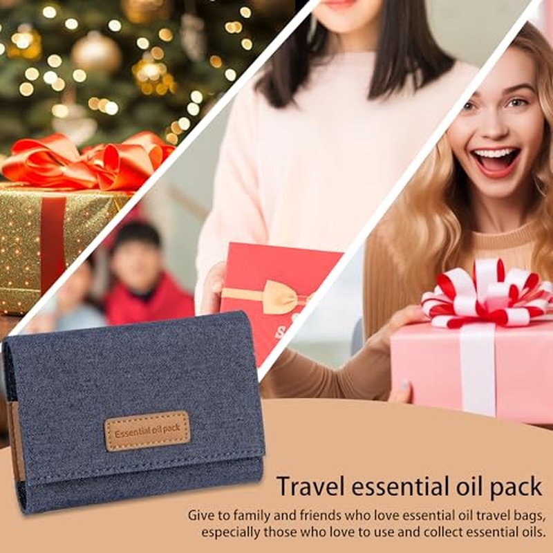Essential Oil Carrying Bag, Holds 6 Bottles (5mL-10mL Roller Bottles), Travel Essential Oil Bag for Purse, Portable Organizer Holder for Essential Oils, Perfume, Lipstick, Lip Balm (Blue)