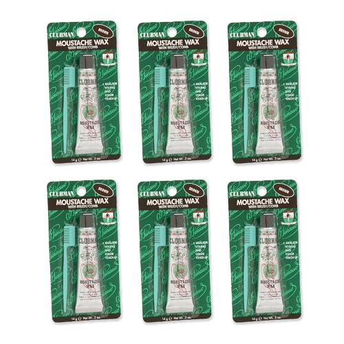 Clubman Pinaud Moustache Wax with Comb Applicator, For Styling & Color Enhancement, Brown, 0.5-Ounce (Pack of 6)