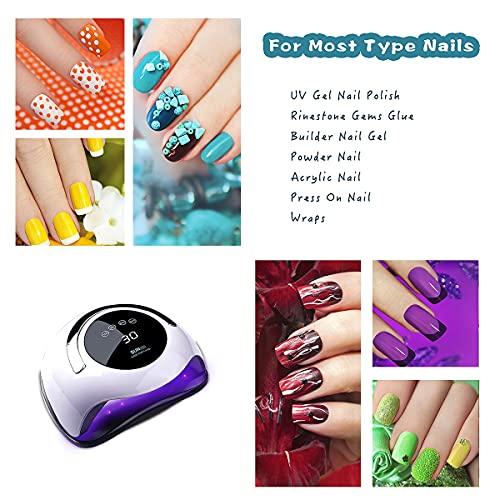 W&H UV LED Nail Lamp, 120W Faster Gel Nail Dryer Professional Curing Lamp for Fingernail and Toenail Nail Gel Polish Machine with 4 Timer Setting Touch Screen £¨Sun BQ5T£© (Pink)