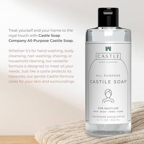 Unscented 32 oz All-Purpose Castile Soap - Gentle Multi-Use Cleaner with Coconut Oil - Sensitive Skin Friendly