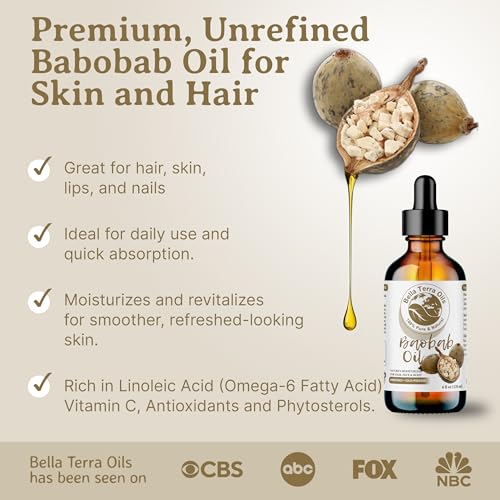 Bella Terra Oils - Baobab Oil 16oz - The Ultimate Choice for Skin Hydration, A Symphony of Amino Acids & Essential Minerals for Your Skin