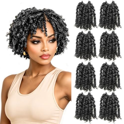 Salt and Pepper Passion Twist Hair Extensions 4 Inch Short Crochet Braid - Pack of 8