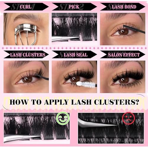 Fluffy Lash Clusters with Bottom Lashes Spikes Eyelashes Manga Eyelash Clusters 12-22MM Volume Lash Extension with Individual Lashes DIY at Home for Beginner
