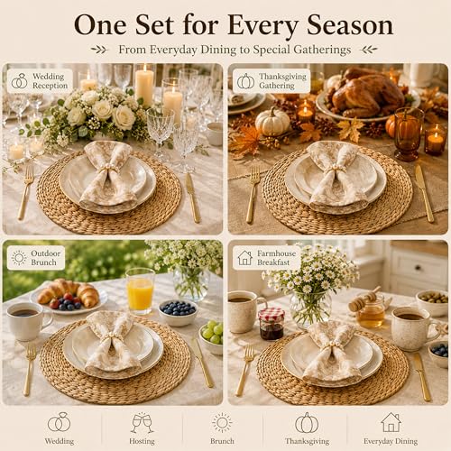 15in Round Woven Placemats Set of 24 - Rattan Chargers for Elegant Table Settings