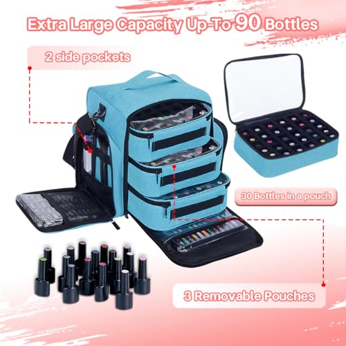 Nail Polish Organizer Case with 90 Bottles & Detachable Bags - Green
