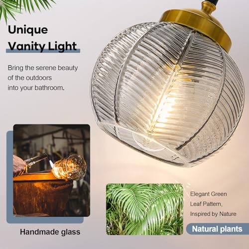 Bathroom Vanity Light Fixture 3-Light Smoke Gray Glass Leaf Texture Modern Black & Gold