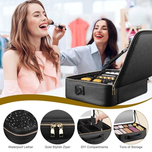 Large Travel Makeup Bag with LED Mirror - Detachable Stand & Adjustable Divider, Black (Variation of THIS listing)
