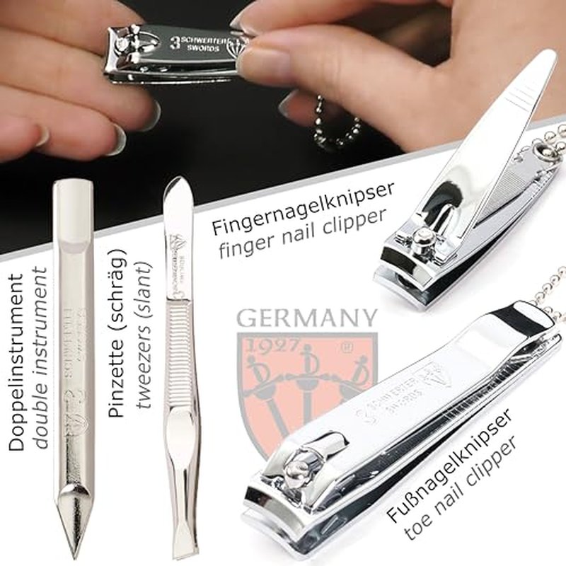 3 Swords Germany - brand quality 6 piece manicure pedicure grooming kit set for professional nail care with jeans textile case - Made in Germany