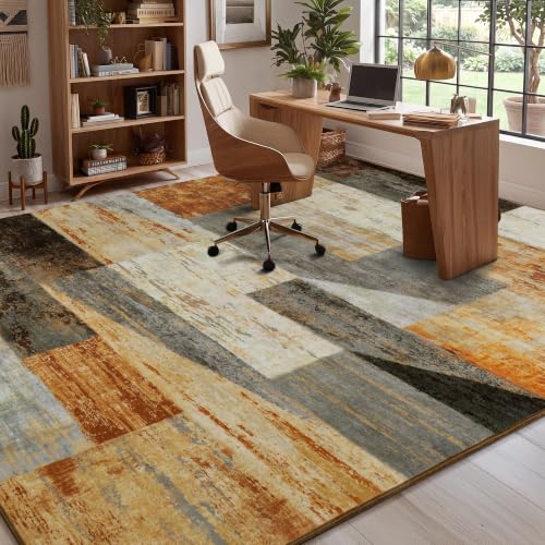 Modern Geometric Area Rug 6x9 Distressed Multi Patchwork Living Room Carpet