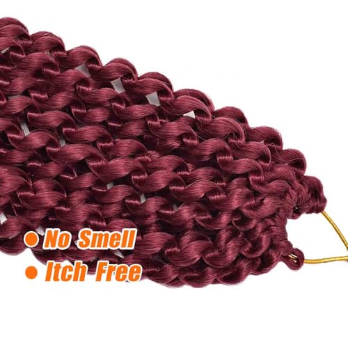 RENJOING 18 Inch Burgundy Passion Twist Hair 6 Packs Water Wave Crochet Extensions