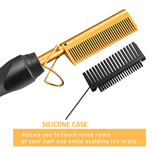 Electric Hot Comb Hair Straightener for Wigs and Natural Hair - Gold 12pcs Set
