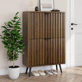 Walnut Shoe Cabinet with Flip Drawers - 23.6 Inch Freestanding Organizer with Fluted Design