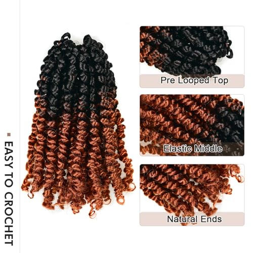Toyotress Bob Spring Twist Hair - 6 Inch, 8 Packs, Ombre Ginger Pre-Twisted Crochet Extensions - OT350 Variation