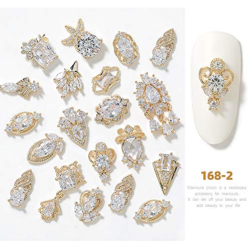 HNUIX 17Pcs Gold Copper Zircon Nail Charms & Gems Set Z191X