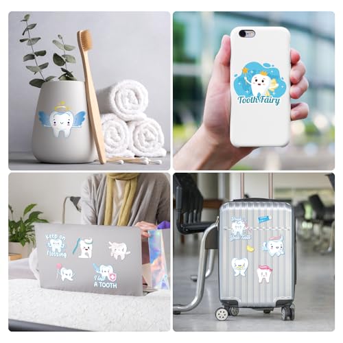 Dental Tooth Temporary Tattoos Stickers - 8 Sheets 280 Pcs Cute Cartoon Teeth Fairy Gifts One's First Teeth Tattoo Sticker for Kids Funny Dentist Party Decorations Hospital Doctor Prizes Rewards