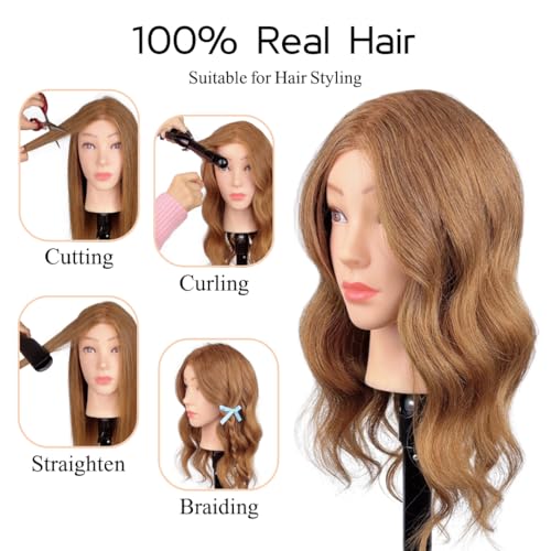 Mannequin Head with Human Hair - Light Brown - Practice & Styling