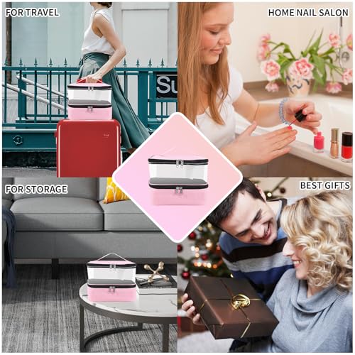 Pink Double Layer Nail Polish & Lamp Organizer with Adjustable Dividers - Beloving