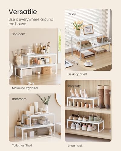 SONGMICS Expandable & Stackable Spice Rack Set - Matte White Steel Kitchen Organizer, Set of 4