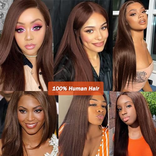 Chocolate Brown Closure #4 4x4 Free Part Human Hair Extensions 12 Inch - Straight Wave, Bleached Knots, Pre-plucked