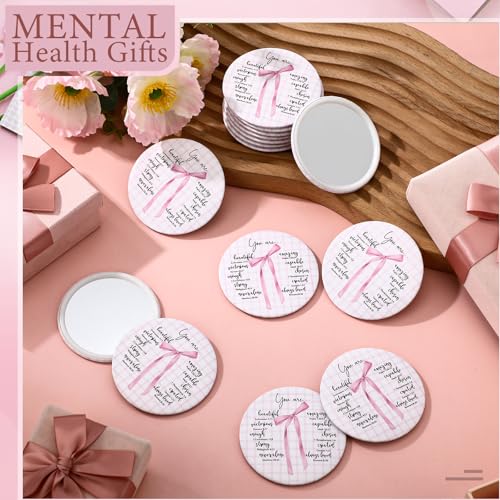 Christian Compact Mirrors Set 60 Pcs Pink Bow with Bible Verse - Religious Gift for Women, Pentecost & Trinity Sunday, Portable Makeup Reflection - Variation of THIS listing 60 / Christian
