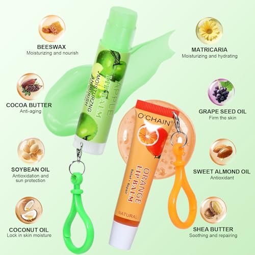 24 Pack Lip Balm Set with Portable Keychain - Natural Fruit Flavors