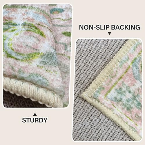 Dusty Pink Boho Area Rug 6x9 Washable Non-Slip Modern Carpet for Living Room