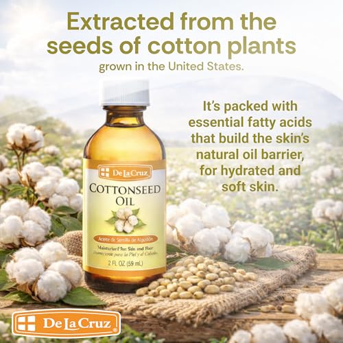 De La Cruz Cottonseed Oil - Moisturizer for Skin and Hair - Multipurpose Carrier Oil - 2 Fl OZ (1 Bottle)