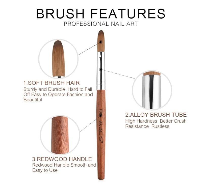 Nail Acrylic Brush Kolinsky Oval Crimped Shape 18# - Wooden Handle, Professional Nail Art Tool