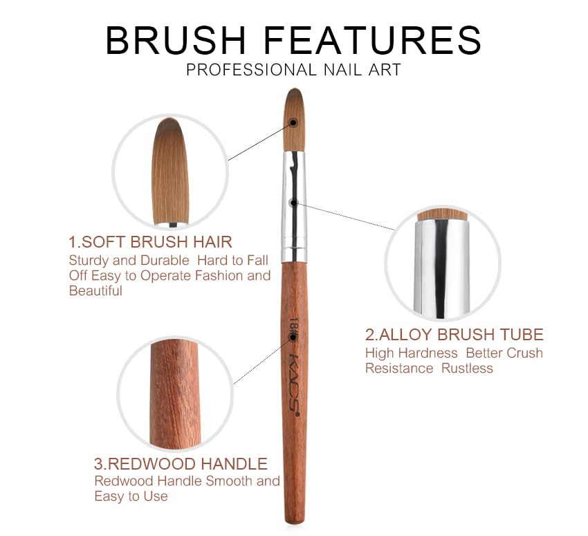 Rolabling Nail Brush Kolinsky Sable Acrylic Nail Art Brush Professional Red Wooden Nail Brush (18#)