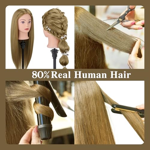 28-Inch Light Brown Human Hair Mannequin Head for Hair Styling & Training