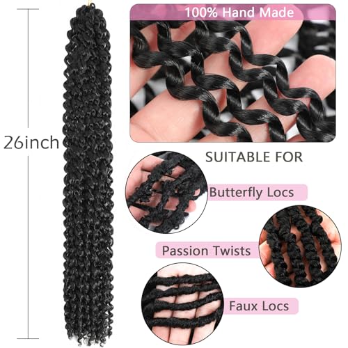 Alrence Passion Twist Hair 26 Inch Water Wave Crochet Hair - 1B# - Pack of 8