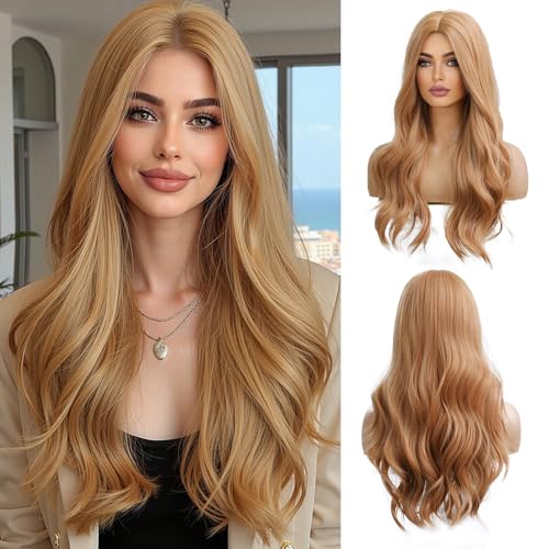 Long Wavy Strawberry Blonde Wigs for Women - 24 Inch Synthetic Heat-Resistant Hair, Natural Style - Variation: Strawberry Blonde 8044