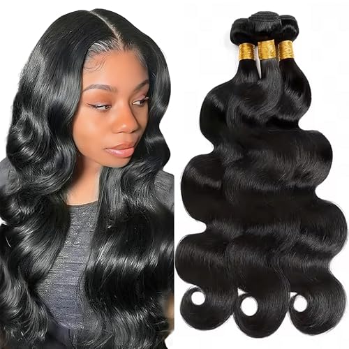 Human Hair Body Wave Bundles 22-26 Inch Virgin Brazilian Hair Extensions, 3 Pack