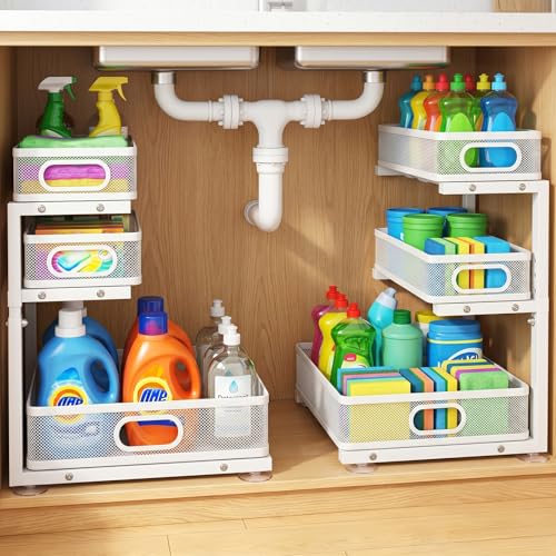 GUUKAR White 3-Tier Under Sink Organizer with Adjustable Height – Metal Storage Rack