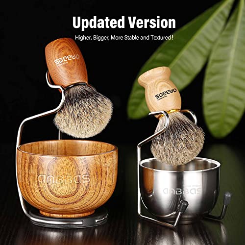 Anbbas Brown Badger Hair 3-in-1 Shaving Brush Set for Men with Wooden Lather Bowl