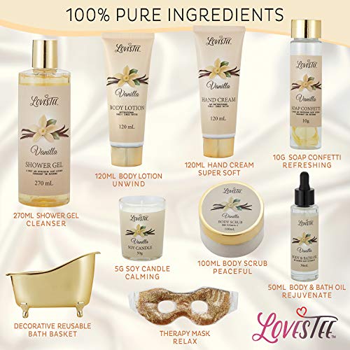 Luxury Spa Gift Basket for Women - Vanilla Bath & Body Set with Candle & Eye Mask