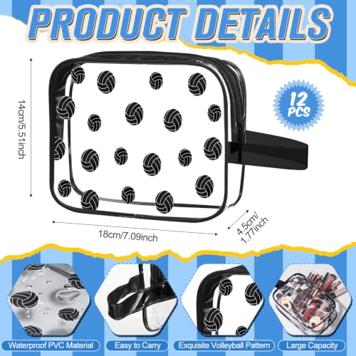 Waterproof PVC Makeup Bags Set - Clear Volleyball Pattern, 12 Pcs