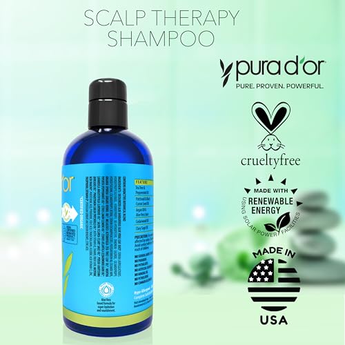 PURA D'OR Scalp Therapy Shampoo Hydrates & Nourishes Scalp Care Shampoo For Itchy Flaky-Scalp Tea Tree,Peppermint,Patchouli,Cedarwood,Clary Sage,Argan Oil 16oz(Packaging may vary)(00602)(Pack of 2)