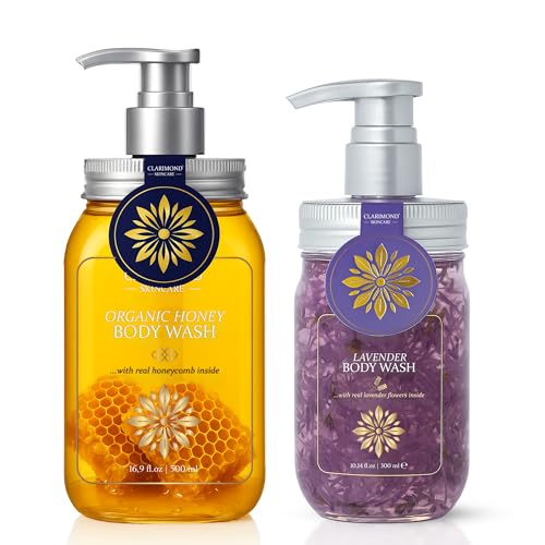 CLARIMOND Honey & Lavender Luxury Body Wash Bundle | Paraben, Phthalate, & Sulfate Free Shower Gel