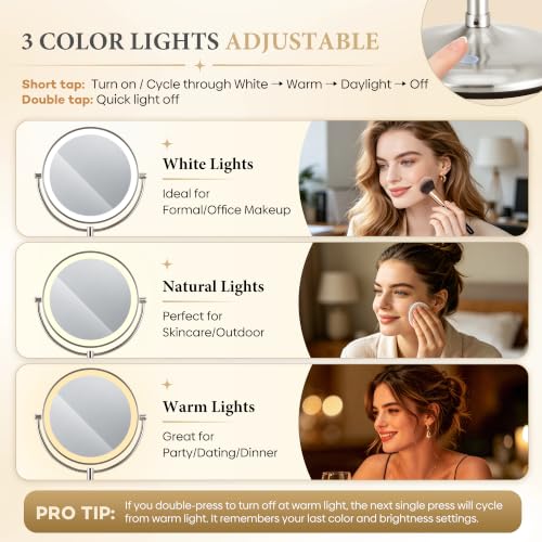 SANFANGIE 9-inch Brushed Nickel Lighted Makeup Mirror with 20X Magnification