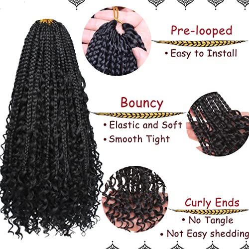 Beverlee 18 In Boho Box Braids 8 Packs 1B# Pre-Looped Crochet Hair Goddess Box Braids