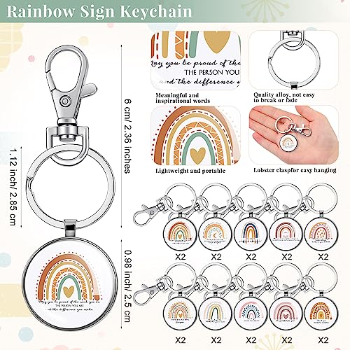Hillban 40 Pcs Employee Appreciation Gifts Bulk for Women Inspirational Rainbow Canvas Makeup Bags and Keychains for Coworker