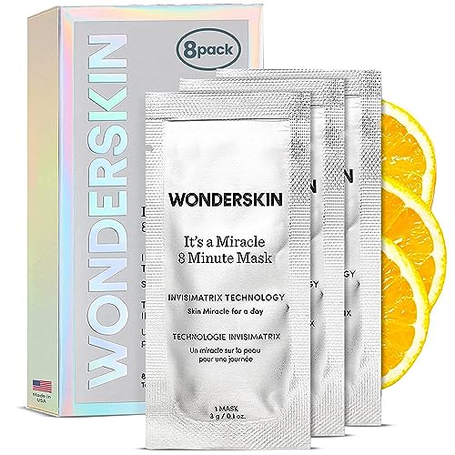 Wonderskin 8 Minute Mask, Hydrating and Anti Aging Face Mask Packed with Vitamin C and Niacinamide, Moisturizing Face Masks Pack of 8