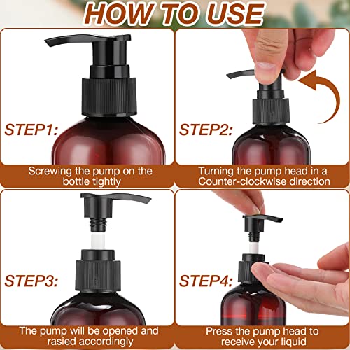 48 Pcs Pump Bottle Lotion Dispenser Refillable Shampoo Conditioner Hand Soap Dispenser Plastic Empty 8oz/250ml Clear Reusable Body Wash Container Bulk (Brown, Black)