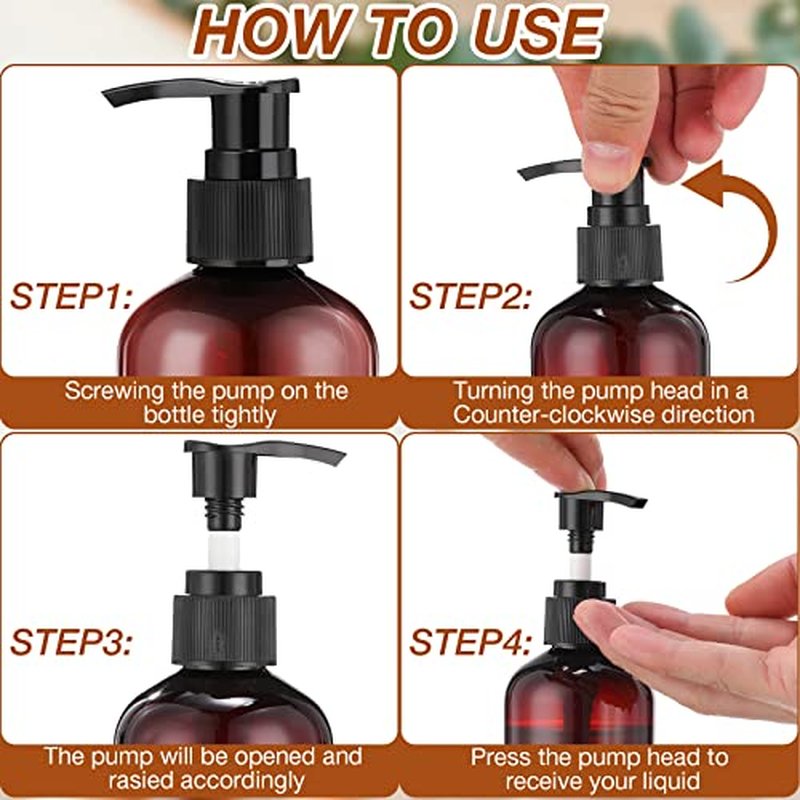 48 Pcs Pump Bottle Lotion Dispenser Refillable Shampoo Conditioner Hand Soap Dispenser Plastic Empty 8oz/250ml Clear Reusable Body Wash Container Bulk (Brown, Black)