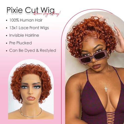 Pixie Cut Curly Lace Front Wig 8in Human Hair Short Afro Style - Variation 350#